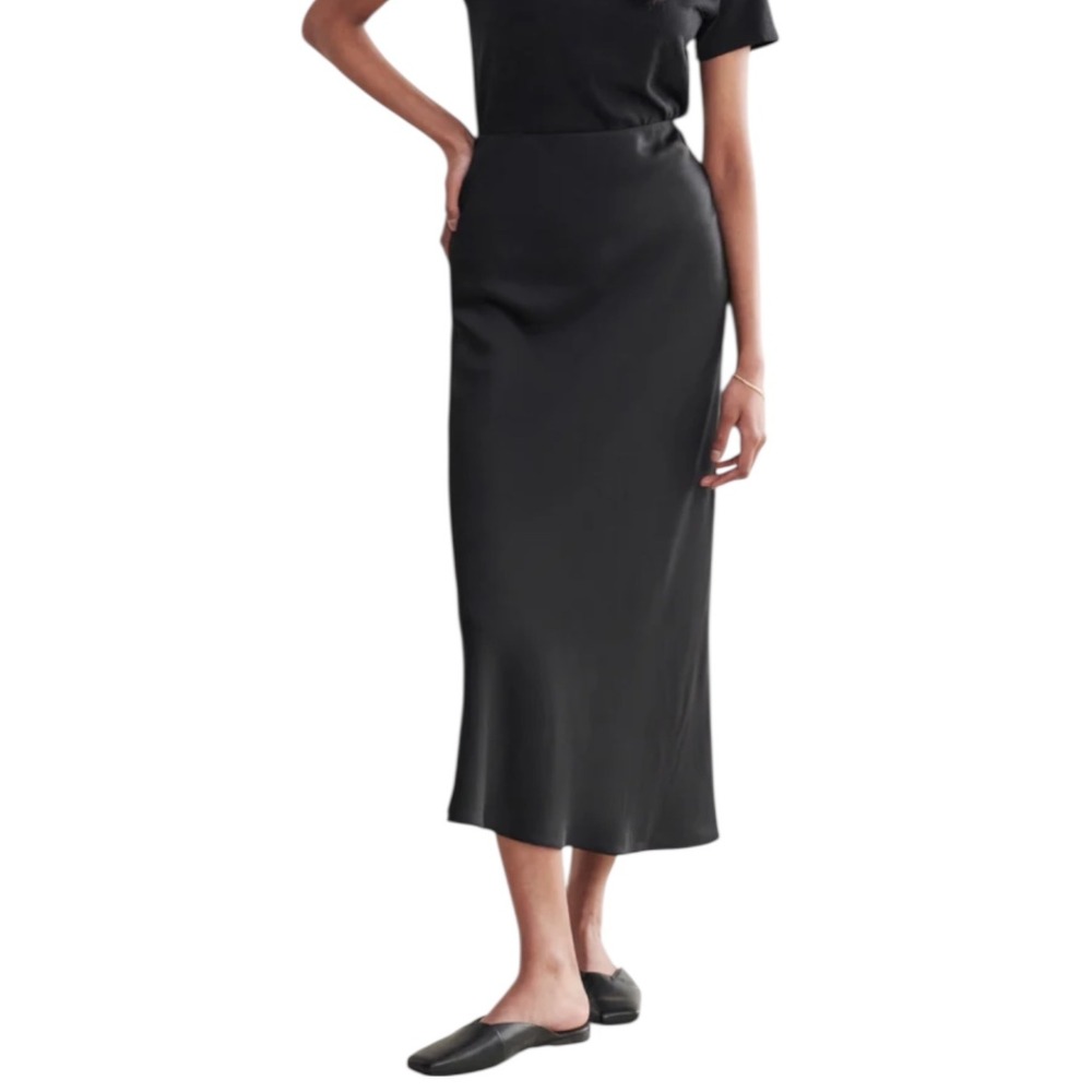 Jenni Kayne Women's Sawyer slip Black skirt‎ Large Midi satin Minimalist $298
